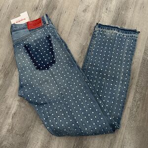 Frankie B Large All Over Studded Jean Straight Button Fly Released Hem 34 $395
